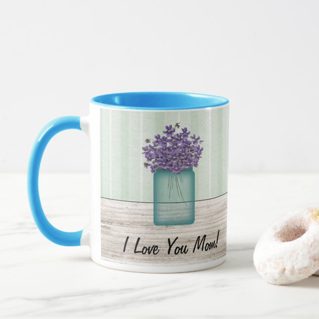 Mason Jar de violettes Mug de la fête des mères (Avec donut)