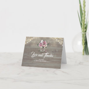 Mason Jar Dusty Rose Floral Wedding Thank You Card