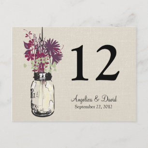 Mason Jar et carte de table Fleur sauvage