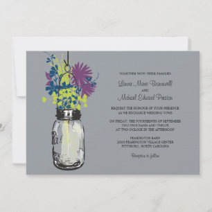 Mason Jar et invitations de mariage Fleurs sauvage