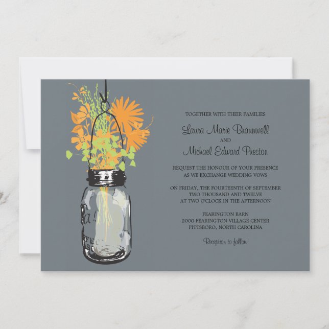 Mason Jar et invitations de mariage Fleurs sauvage (Devant)