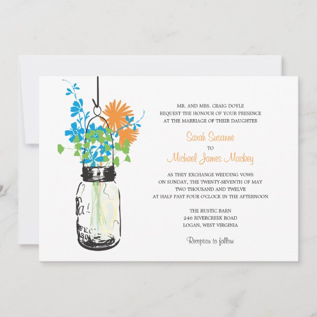 Mason Jar et invitations de mariage Fleurs sauvage (Devant)