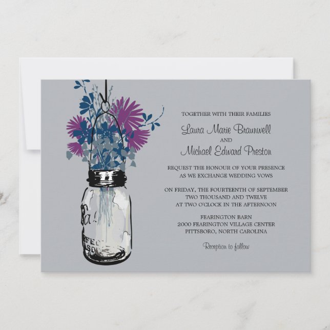 Mason Jar et invitations de mariage Fleurs sauvage (Devant)