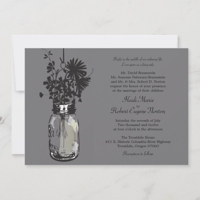 Mason Jar et invitations de mariage Fleurs sauvage (Devant)