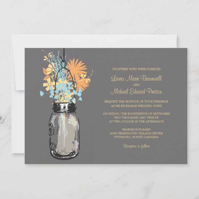 Mason Jar et invitations de mariage Fleurs sauvage (Devant)