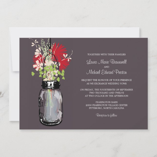 Mason Jar et invitations de mariage Fleurs sauvage (Devant)