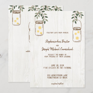Mason Jar et lucioles Invitations de mariage rusti