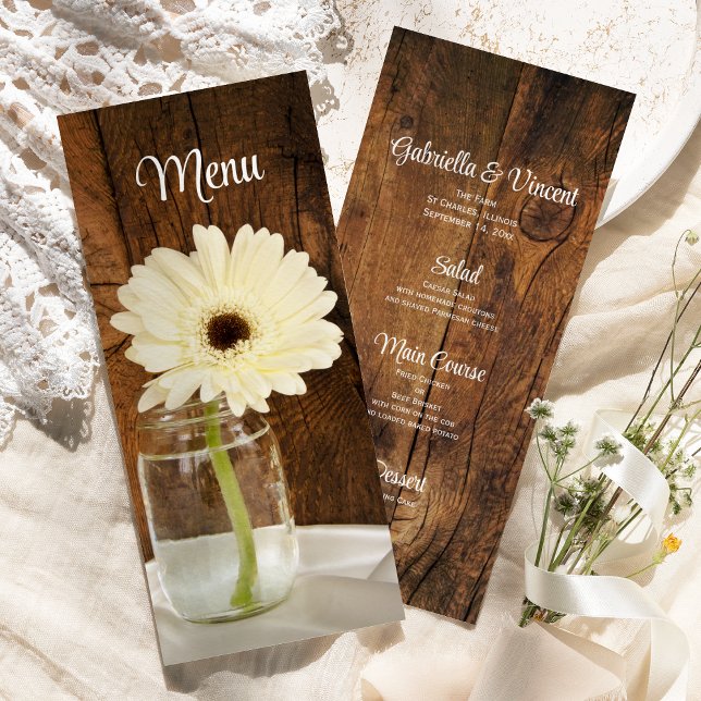 Mason Jar et White Daisy Barn Menu Mariage (Créateur téléchargé)
