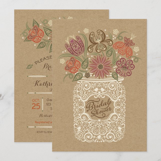 Mason Jar Fall Bridal Shower Invitation (Front/Back)