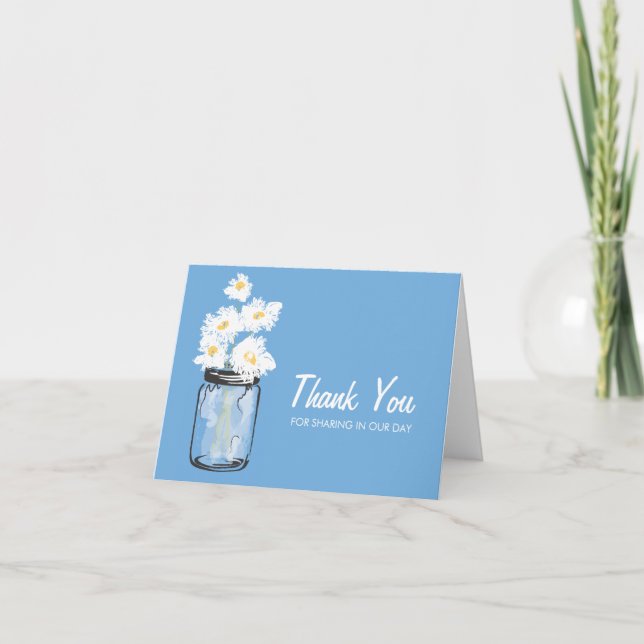 Mason Jar filled with White Daisies Thank You Card (Front)