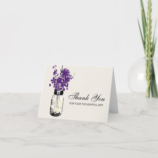 Mason Jar filled with Wildflowers Thank You Card (Front)
