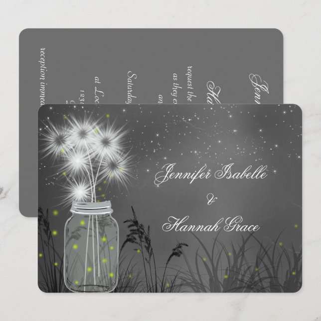Mason Jar, Fireflies, Chalkboard, Wedding Invite (Front/Back)