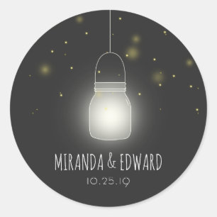 Mason Jar Fireflies Custom Wedding Save the Date Classic Round Sticker