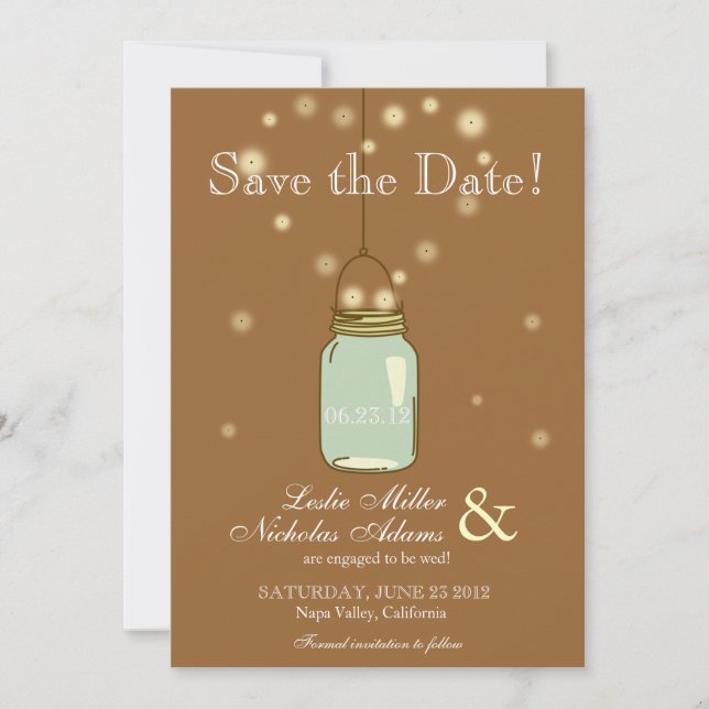 Mason Jar Fireflies Heart Wedding Save the Date (Front)