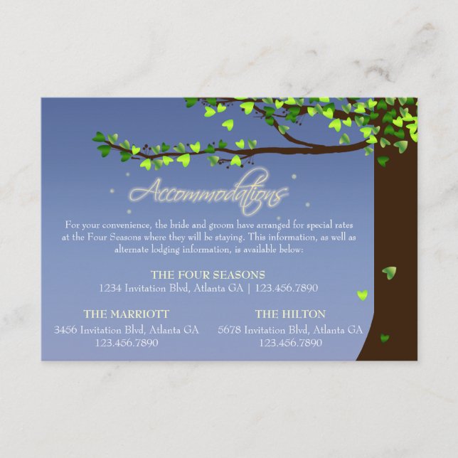 Mason Jar Fireflies Oak Tree Accommodations Card (Front)