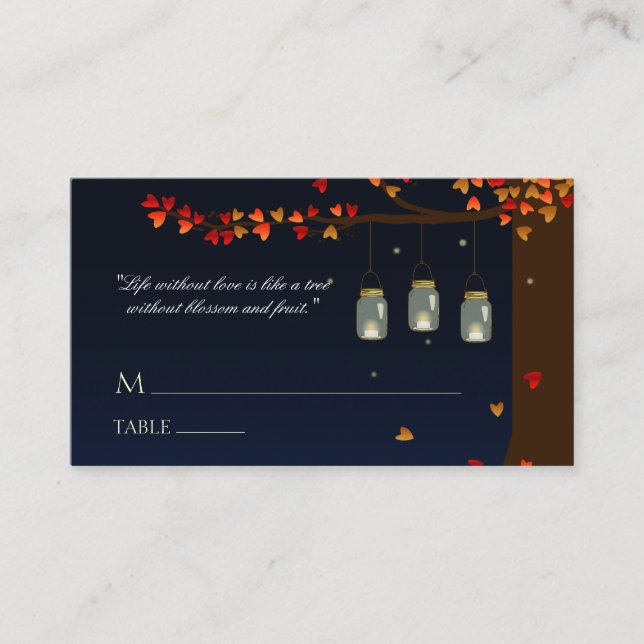 Mason Jar Fireflies Oak Tree Name Cards (Front)