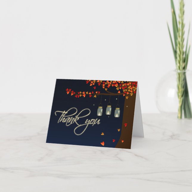 Mason Jar Fireflies Oak Tree Thank You Card (Front)