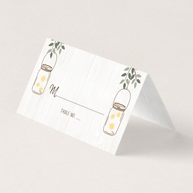 Mason Jar & Fireflies Rustic Wedding Table No. Business Card (Front)