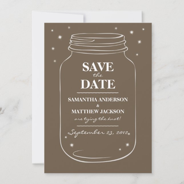 Mason Jar Fireflies Save the Date Cards - Brown (Front)