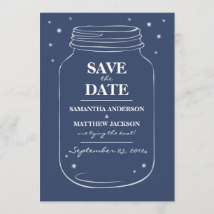 Mason Jar Fireflies Save the Date Cards - Navy
