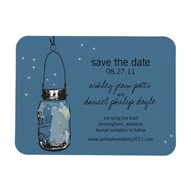 Mason Jar & Fireflies Save the Date Magnet (Horizontal)