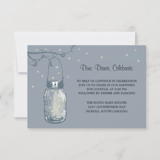 Mason Jar Fireflies Wedding Reception Invitation (Front)