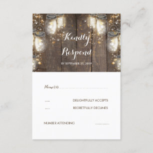 Mason Jar Firefly Lights Rustic Wedding RSVP Card