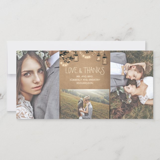 Mason Jar Firefly Lights Rustic Wedding Thank You Card (Front)