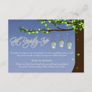 Mason Jar Firefly Oak Tree Gift Registry Info Card
