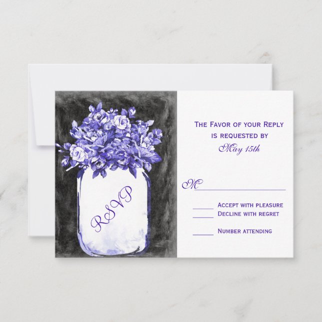 Mason Jar Fleurs Chalkboard Indigo Cartes RSVP (Devant)