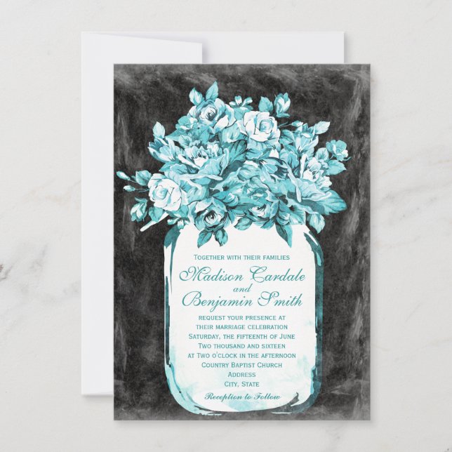 Mason Jar Fleurs Chalkboard Mariage Invitations (Devant)