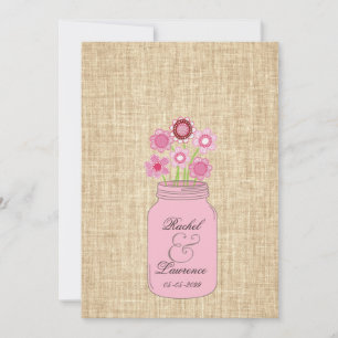 Mason Jar Fleurs et Faire-part de mariage Burlap