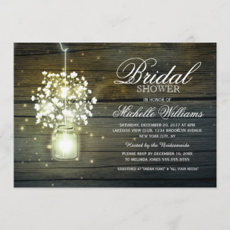 Mason Jar floral rustic bridal shower invitation
