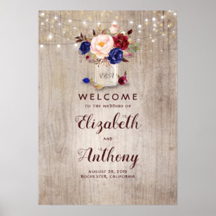 Mason Jar Floral Rustic Mariage Affiche de bienven