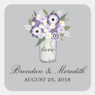 Mason Jar Floral Wedding Square Sticker