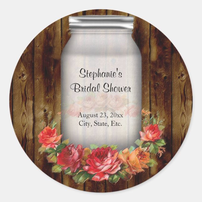 Mason Jar Flower Wreath Bridal Shower Classic Round Sticker (Front)