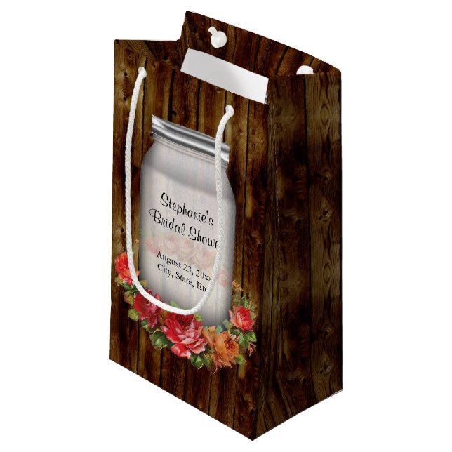 Mason Jar Flower Wreath Bridal Shower Small Gift Bag (Front Angled)