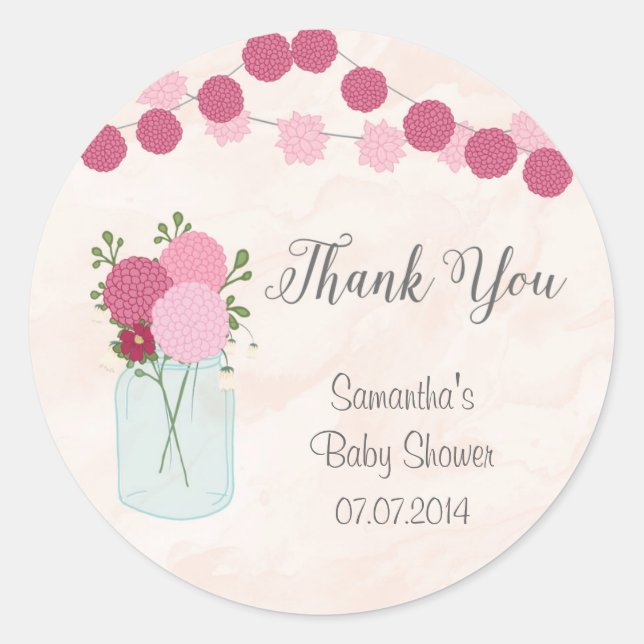 Mason Jar Flowers Baby Shower Sticker (Front)