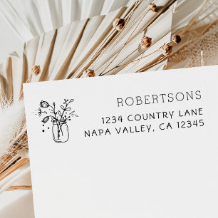 Mason Jar Flowers   Family Name Return Address Rubber Stamp