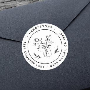 Mason Jar Flowers Round Return Address Classic Round Sticker