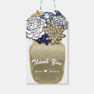 Mason Jar Flowers Rustic Blue Gold Floral Chic Gift Tags