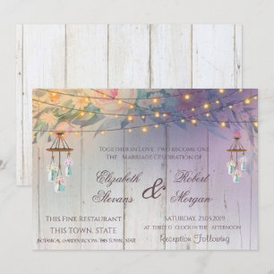 Mason Jar,Flowers,Wood Wedding Floral Invitation