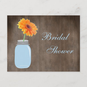 Mason Jar & Gerbera Daisy Rustic Bridal Shower Invitation