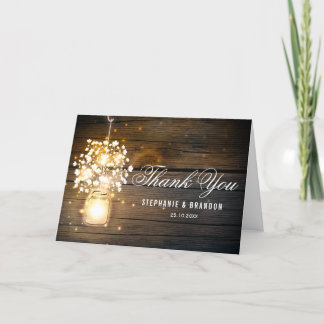 Mason Jar glowing Lights floral Thank You Card