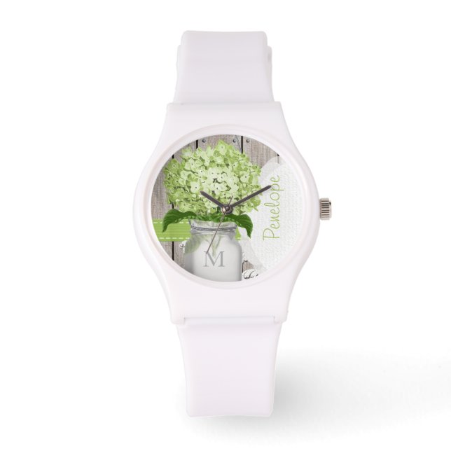 Mason Jar Green Hydrangea Watch (Front)