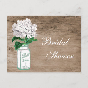 Mason Jar & Hydrangea Rustic Wood Bridal Shower Invitation
