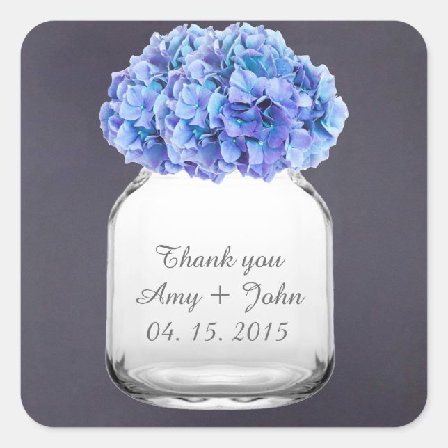 Mason jar hydrangea wedding favours hydrangea7 square sticker (Front)