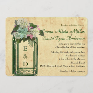 Mason Jar Hydrangeas Mariage Succulent Invitation