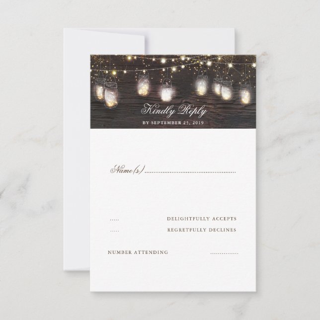 Mason Jar illumine le mariage rustique RSVP (Devant)
