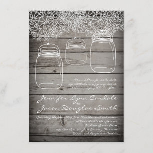Mason Jar Lace Barn Wood Wedding Invitations